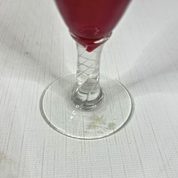 Empoli 1960s Vintage Ruby Glass Bud Vase Twisted Stem Cottagecore Shabby Decor - Picture 3 of 3